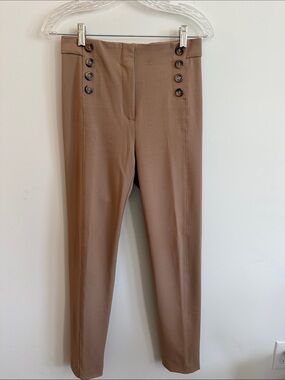 Ann Taylor Slim Leg Button-Accent Pants in Brown
